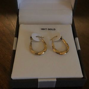Gold Small Oval Twist Hoop Earrings